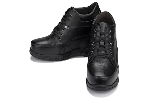 Image of Calden Men's Invisible Height Increasing Elevator Shoes - Black Pebble Grain Leather Lace-up Boots - K107216 - Size 11.5 D(M) US - 5.2 Inches Taller