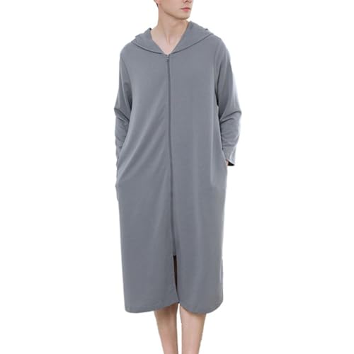 Generic Men's House Coat Zip Up Long Robe Long Sleeve Comfy Winter Zipper Loose Soft Spring Hooded Basic Bathrobe