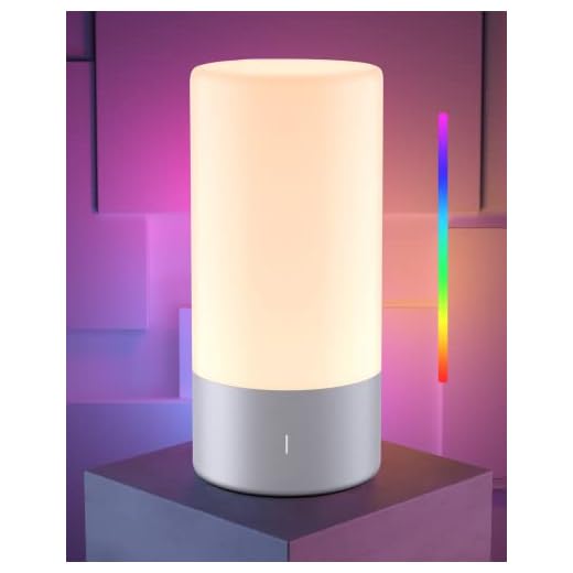 ROOTRO Table Lamp, [Advanced] Bedside Touch Control Lamp for Bedroom 3 Level Dimmable Warm White Lights with 256 RGB Color Mode Modern Deisgn Smart Nightstand Desktop LED Lamps Portable for Read