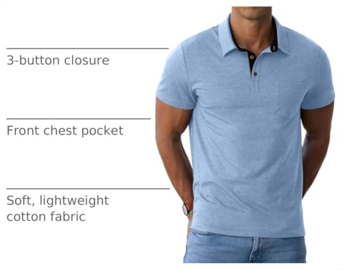 Image of Sailwind Men's Cotton Polo Shirts Short Sleeve Casual Summer Shirts Classic Collared Golf Shirt with Pocket
