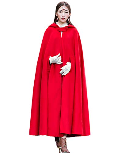 Gihuo Women s Wool Blend Hooded Cape Poncho Maxi Cloak Coat (Red, One Size)