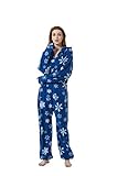 XMASCOMING Women's & Men's Hooded Fleece Onesie Pajamas Blue Snowflake Size US L
