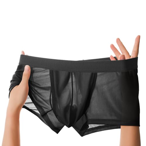 Men's Fly Pouch Underwear Breatable Boxer Briefs Separated Pouch See-through Trunks