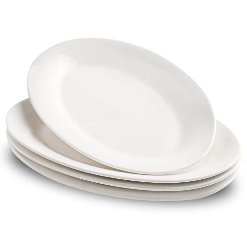 UIBFCWN 4 x Ovale Assiettes Plates, Plateaux de Service en Céramique Blancs, Assiettes Service de Table, pour Viande, Apéritif, Collation, Dessert, Sushi, Salade,...