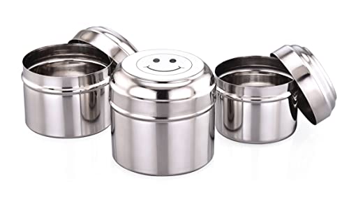 Image of Expresso Stainless Steel Stackable Small /Mini Box Dabba /Container /Storage Box, Capacity-120ml /150ml /180ml, Set of 3, Smiley Face