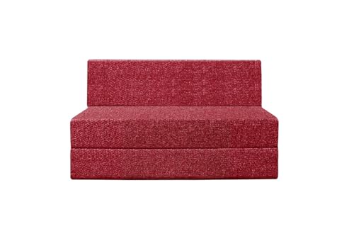 Image of Foldable 1 Seater Sofa Cum Bed, Sofa Bed 3 X 6 Feet, Jute Fabric- Washable Cover- Including One Cushion Perfect for Home & Office - Red Color