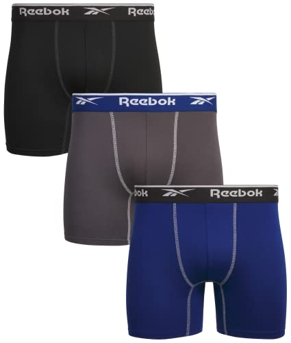 Reebok Men's Boxer Briefs - 3 Pack Sport Soft Stretch Performance Underwear Boxers for Men with Contour Pouch (Sizes: S-XL)