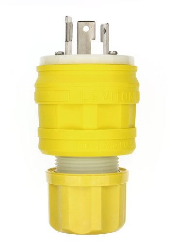 Leviton28W48 30 Amp, 250 Volt, Locking Plug, Industrial Grade, Grounding, Wetguard, Yellow