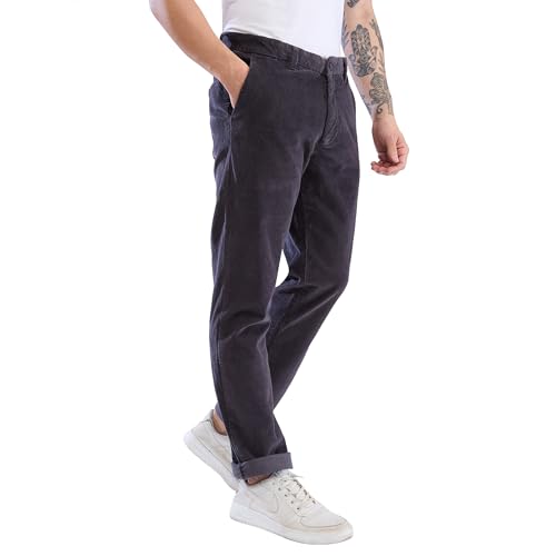 Image of Spykar Men's Mid Rise Regular Fit Cotton Trousers