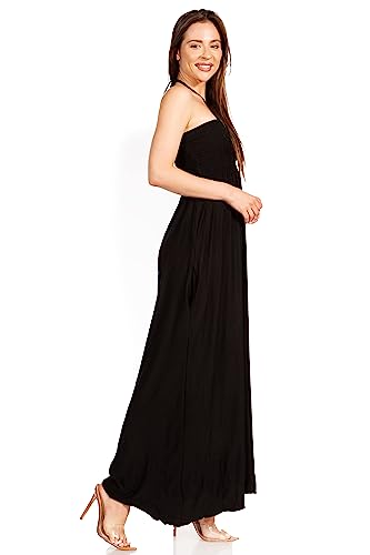 Image of Sakkas Soft Jersey Feel Solid Color Smocked Bodice String Halter Long Dress