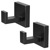 PMMASTO Towel Hooks, Bathroom Wall Mount Towel Holder, Coat Hook Robe Hook Stainless Steel Heavy Duty Door Hanger,Black Wall Hooks for Kitchen, Bedroom,Hotel,Pool (2PC, Black)