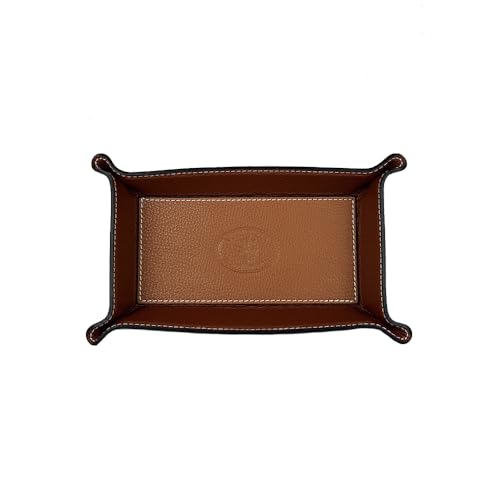 FrasiBags Vaciabolsillos de Piel Made in Italy, Bandeja de Valet Porta Objetos de Piel, Organizador de Escritorio Rectangular Medio (Cuero/Marrón)