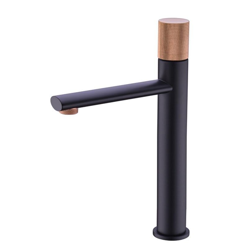 Robinet de salle de bains or rose et noir au design cascade élégant