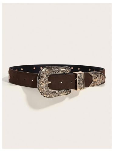 Women's Star Metal Buckle Belt PU Leather Boho Western Adjustable Waist Cowboys Cowgirl Belt2