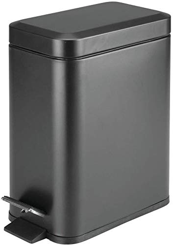 HOMION Pedal Bin Bathroom 5L Slim Rectangular Removable Bucket Waste Dust Bin Slimline Removable Bucket Trash Recycling Bin For Toilet Kitchen Caravan Camping Campervan Steel (Black) โ image 1