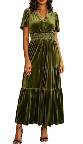 Amazon.com: R.Vivimos Womens Fall Winter Velvet Elastic Waist Maxi