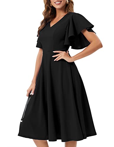 Image of Bridesmay Women's Formal Wedding Guest Dress for Women 2026 Short Sleeve Fit and Flare Tea Party Dresses