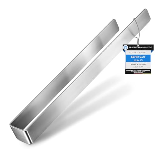 LIEBHEIM Handtuchhalter ohne Bohren – Industrie Klebeband & extra große Klebefläche – Handtuchstange Edelstahl zum Kleben – Massiv (Edelstahl gebürstet, 40)., 10.9