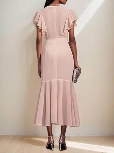 Women Chiffon Elegant Party Prom Dress Sexy Wedding Guest Dresses V-Neck Cocktail Dress with High-Low Hem2