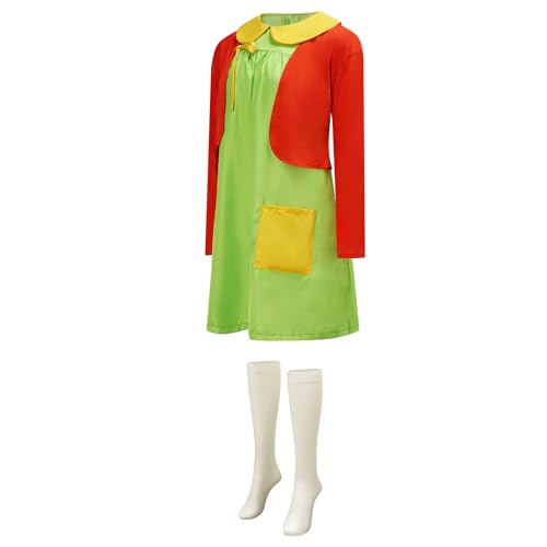 Cuzeolin La Chilindrina Costume Dress for Women Green Dress Red Knit Cardigan Shorts Glasses Halloween Cosplay Outfit XS by Cuzeolin - Image 4