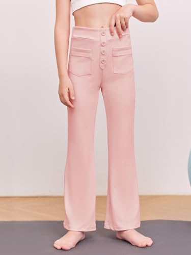 Haloumoning Girl's Flare Pants Kids High Waisted Button Multiple Pockets Yoga Bootcut Pants Full Length Bell Bottoms - Image 4