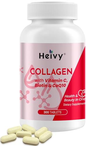 Image of Heivy Natural Collagen 5000 mg with Vitamin C, Biotin and CoQ10,Hydrolyzed Collagen Peptides Supportment for Women & Men, Multi Collagen Pill for Hair, Skin, Nails, Joint, Grass Fed, 300 Tablets