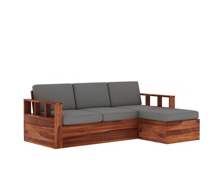 Image of Sheesham Solid Wood L-Shape Sofa for Living Room (L-Shape) (Provencial Teak)
