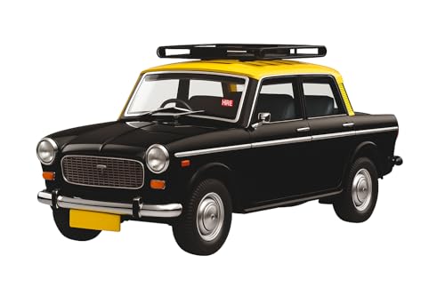Sheel® Mumbai Taxi Toy Car for Kids – Pull Back Action, Opening Doors, Classic Indian Design, Vintage Fiat Model (Black & Yellow)