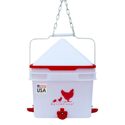 RentACoop 2 Gallon Chicken BPA-Free Plastic Bucket Waterer Set with 4 Horizontal Nipples - Center Placement