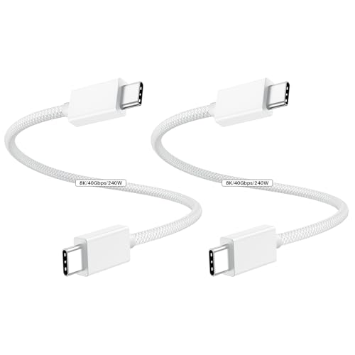 [2-PACK] USB 4 Cable(1FT, 240W), Short USB C Data Cable for 40Gbps Sync, 8K/Dual 4K Display, Thunderbolt 4/3 Compatible, White USBC to USBC Wire for Hubs, Docking, MacBook Pro, iPhone16/15, Monitor -  ZeroneTeck