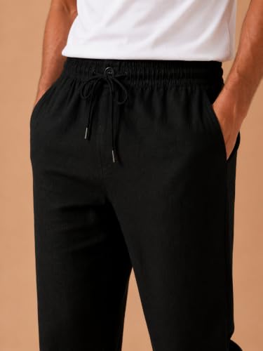 Comforts Men's Linen Pants, Gray, Elastic Waistband Ash Black - Image 8