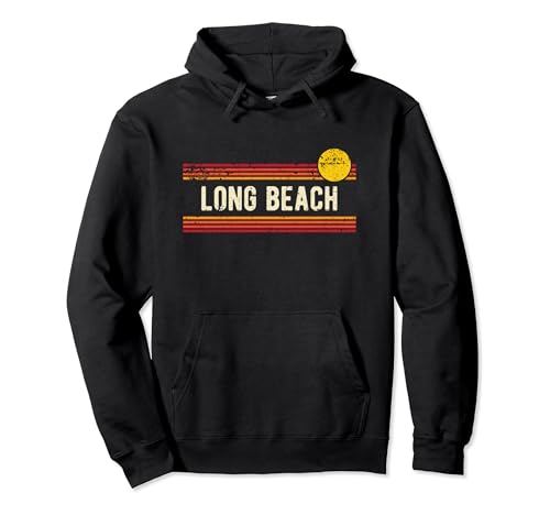 Long Beach Retro Vintage Diseño de puesta de sol estilo envejecido Sudadera con Capucha