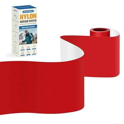 KING MOUNTAIN Self Adhesive Nylon Fabric Repair Tape, 4×63 Inches, Quick Down Jacket Repair Patch, Waterproof Outdoor Gear Patch Kit for Tent,Backpacks,Umbrella, Gloves, Sleeping Bag (Red)