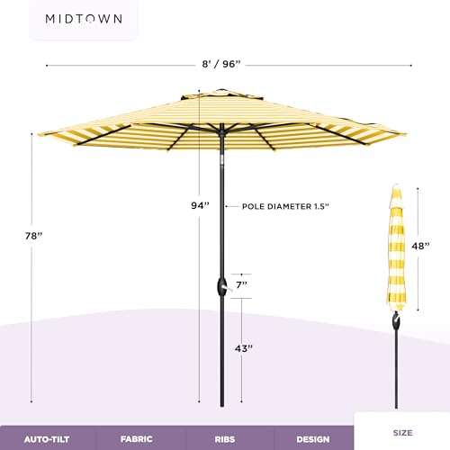 Image of Midtown Umbrellas Lean - 8 Ft Patio Umbrella, White /Yellow Stripes Canopy