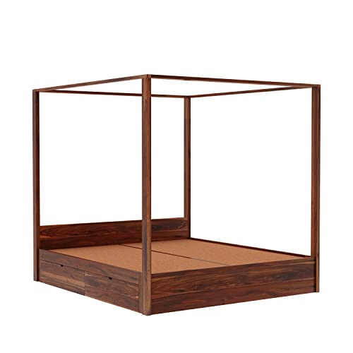 Image of WOODLAB Furniture Sheesham Wood King Size Poster Bed with 4 Side Pullout Drawer Storage | Wooden Double Size Cot Palang for Bedroom Living Room Home and Hotel (Honey Finish)
