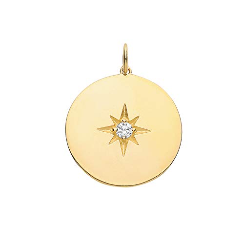 Pendentif femme or 375/1000 oxyde de zirconium WJS28258 : collier pendentif or jaune et pierre blanche