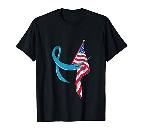 Ovarian Cancer Awarness Ribbon American Flag Gift Camiseta