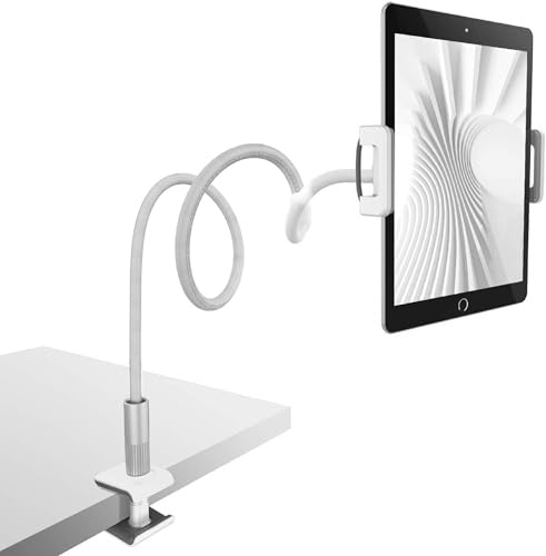Lamicall Tablet Stand Adjustable, Phone Stand : Desktop Stand Holder Dock Compatible with Phone Xs Max XR, New iPad 2018 Pro 9.7, 10.5, Air Mini 2 3 4, Kindle, Accessories, Tab (4-13 inch) - Silver