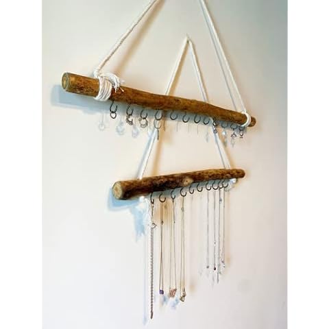 BOHOIFY 2pc Boho Jewelry Organizer Jewelry Hanger | Driftwood Decor Jewelry Hanger Organizer | Bohemian Minimalist Decorative Rustic Necklace Hanger Wall Wood Display Storage for Key Earring Bracelet Cover