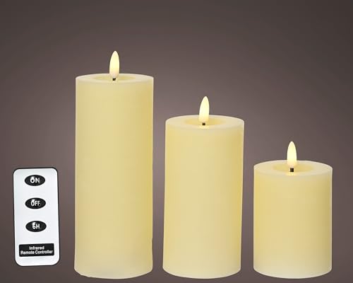 Bougies LED pilier rustique crème à piles avec éclairage blanc chaud - 3