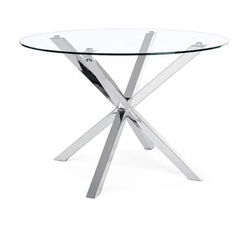 IBERA HOME Mesa de Comedor Redonda 120 cm – Mesa de Cocina de Cristal Templado para 4 6 Personas – Mesa Redonda Moderna con Patas de Acero, Montaje Fácil, Carga 70 kg, Gris