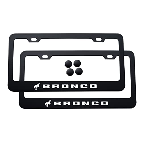 License Plate Frames For Ford Bronco Premium Black Steel License Plate Holder Compatible All Vehicle License Plate Tag Cover Fit Accessories Included (Black-For Bronco) #TOP3