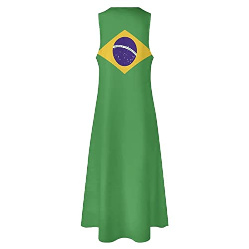 Image of TAIZIYEAH Long Dress Brazil Flag Women's Summer Casual Loose Dress Long Dress Short Sleeve for Girls Fashion Skirts 3XL