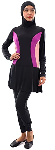 Musuly Burkini Violet Et Noir – Malliot De Bain Combinaison avec Voil (44)