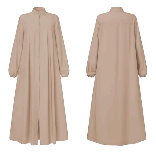 Image of Womens Abaya Muslim Long Sleeve Front Zipper Dress Prayer Islamic Clothes with Pockets