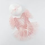 Vomdrok Newborn Photography Props Outfits Princess Baby Girl Pearl Lace Rompers Headdress Infant Baby Girl Photoshoot Costume (Pink)