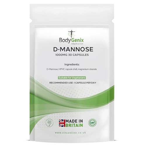 Bodygenix D-Mannose 1000mg Capsules High Strength UTI Immune System Support Vegan Food Supplement - 30 Capsules 1 Month Supply