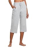 baleaf Women's Wide Leg Capris Yoga Cotton Crop Pockets Summer Capri Sweatpants Loose Lounge Casual Workout Pants Light Gray Size XXXL