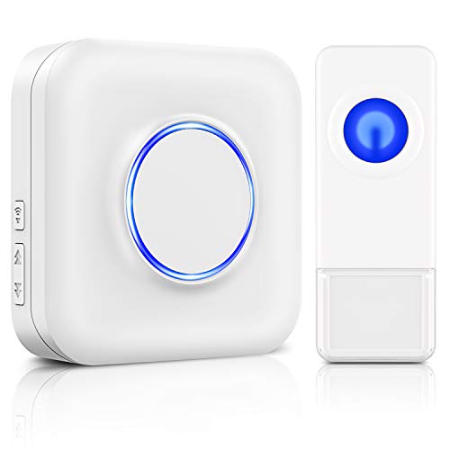 Sonnette sans fil BITIWEND 300 m Longue portée Sonnette de porte Mini IP55 étanche avec 1 récepteur enfichable, flash LED, volume 5 niveaux, 58 mélodies, flash LED