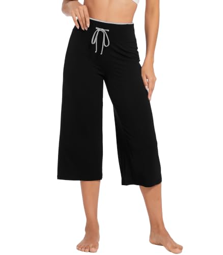 Image of WiWi Bamboo Viscose womens capri pants Wide Leg Pajama Super Soft Lounge knit Sleep shorts Cooling Pj Bottoms S-XXL